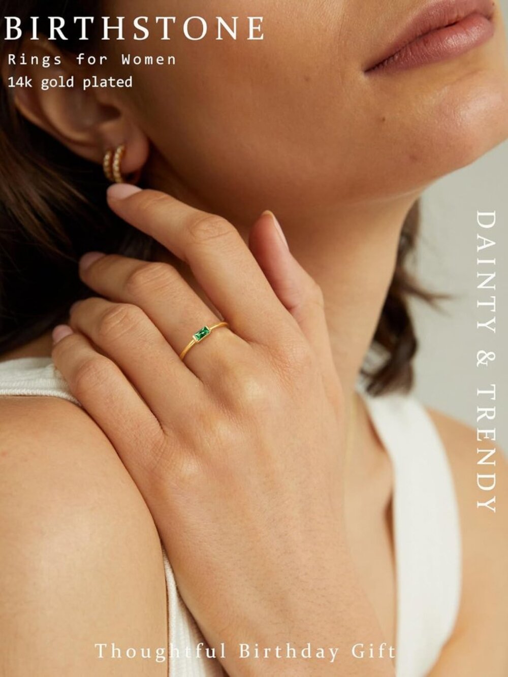 Birthstone Rings for Women Non Tarnish Gold Stackable Rings Dainty 14K Gold/Silv - Picture 3 of 7